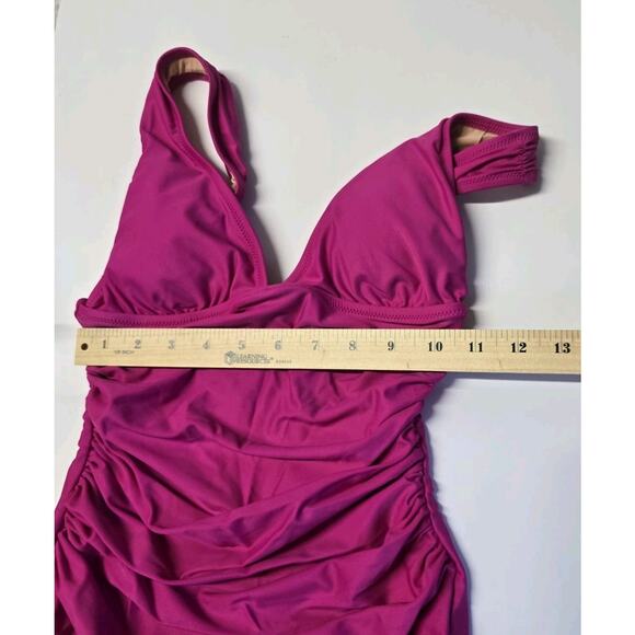 J.Crew Ruched V Neck One‎ Piece Swimsuit Womens Size 0 Fuchsia BC116 - Picture 6 of 10